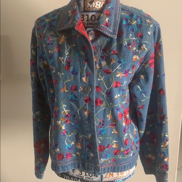 chico's design embroidered denim jacket